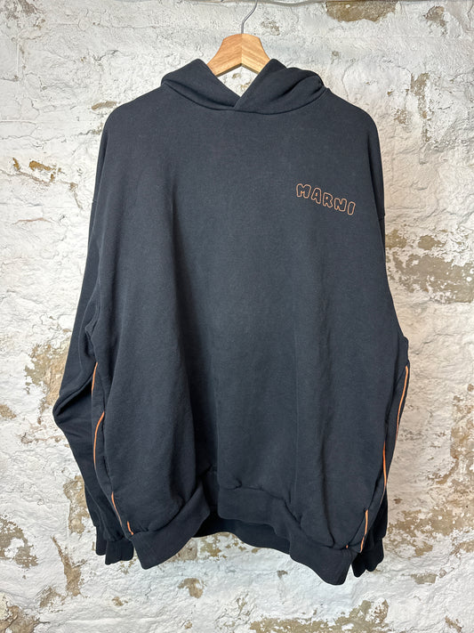 Marni Black Small Orange Logo Hoodie Sz L