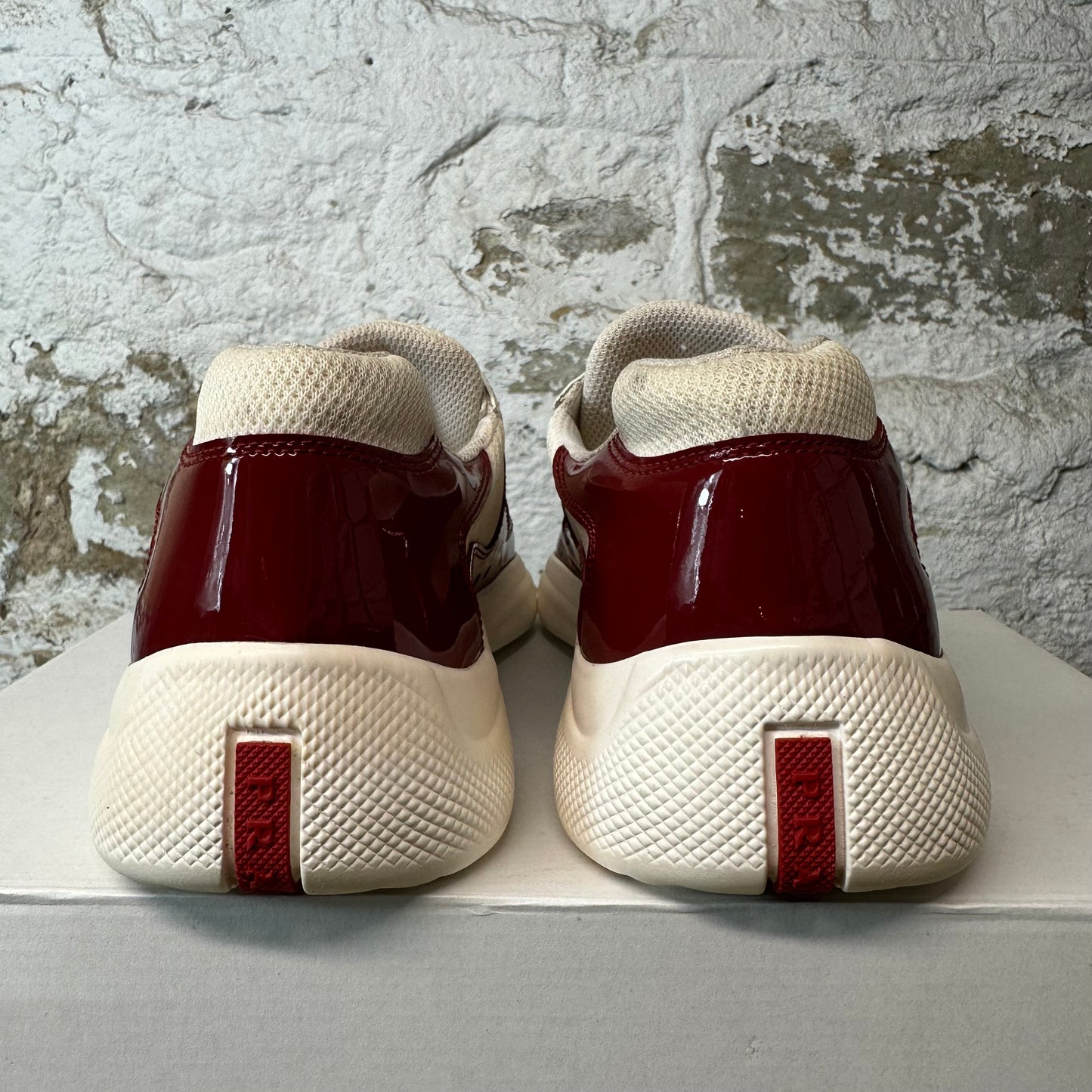 Prada Americas Cup Maroon Patent White Sneaker Sz 9.5