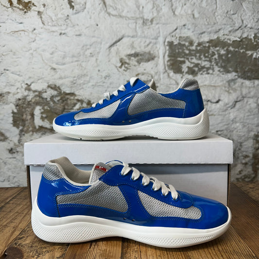 Prada Americas Cup Royal Blue Patent Grey White Sneaker Sz 7