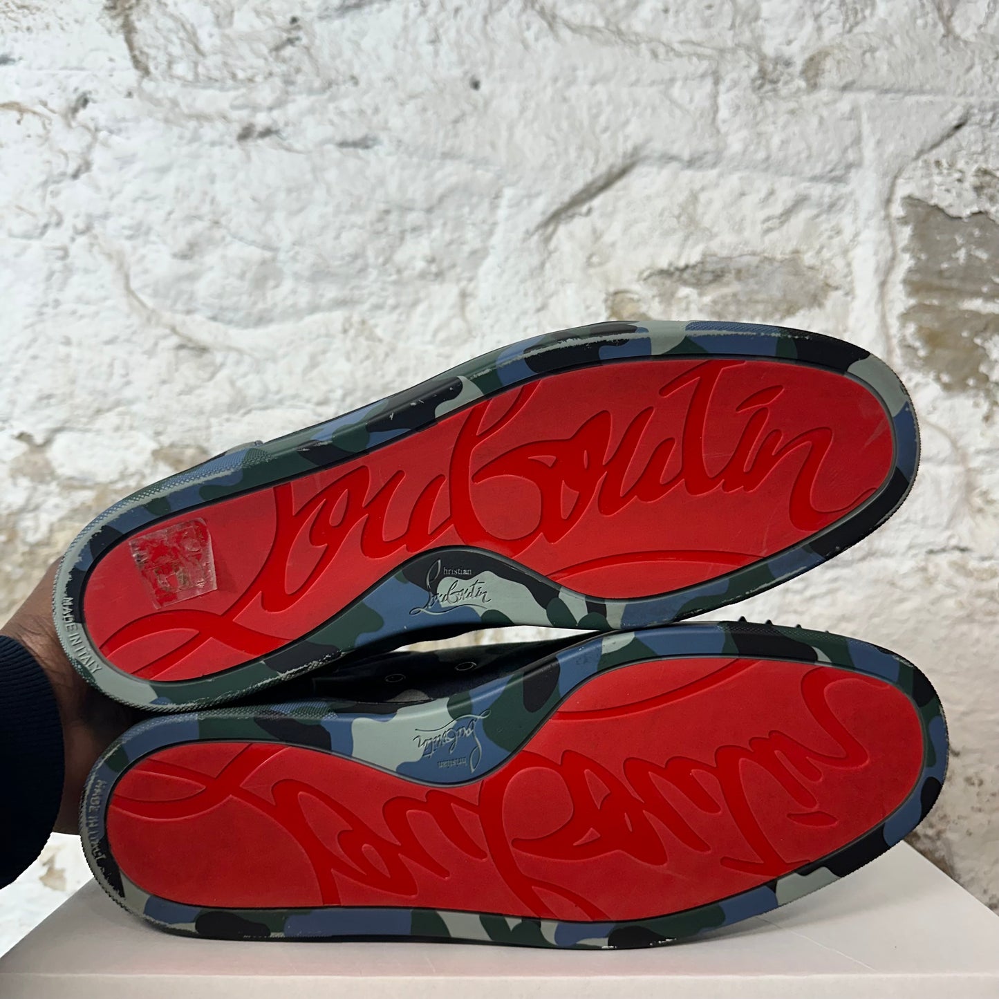 Christian Louboutin Blue Green Camo Spike Sneaker Sz 12 (45)