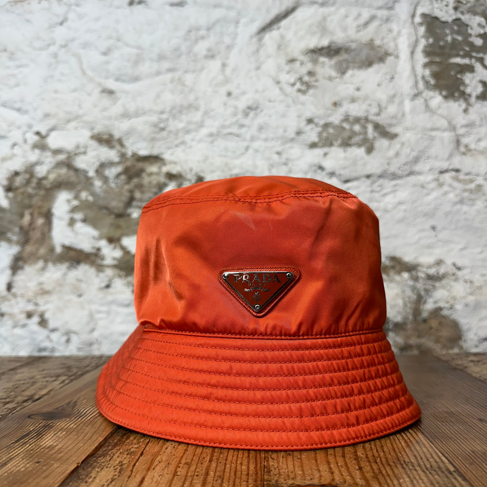 Prada Renylon Orange Bucket Hat Sz L