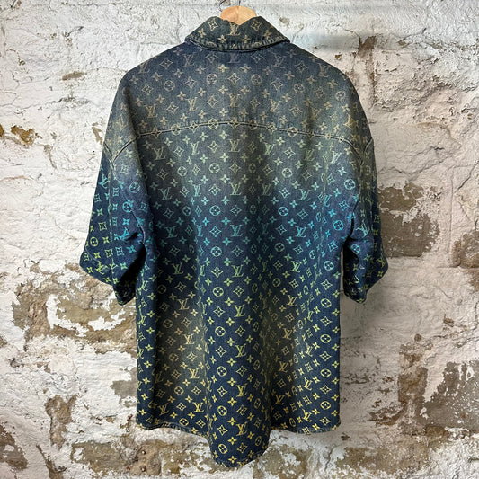 Louis Vuitton Watercolor Monogram Denim Button Up Shirt Sz L