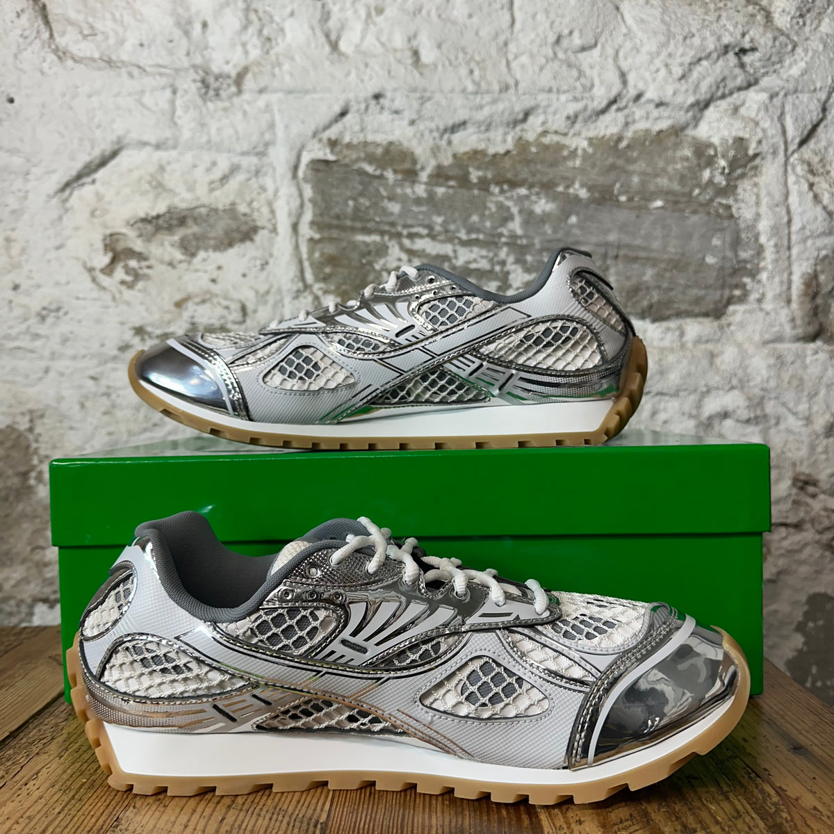 Bottega Veneta Silver White Orbit Sneaker Sz 12 (45)