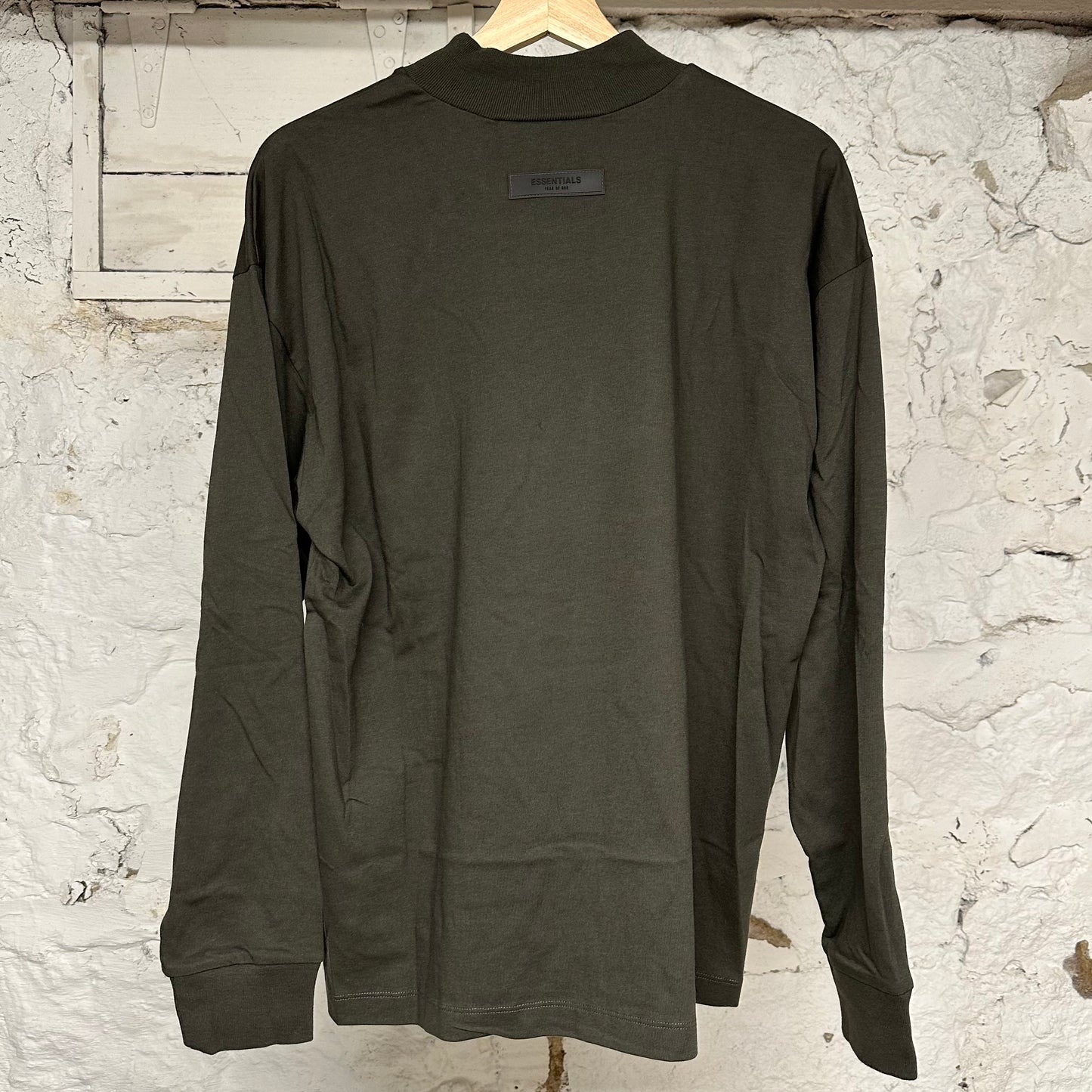 Fear of God Essentials Spellout Olive L/S T-Shirt Sz XS