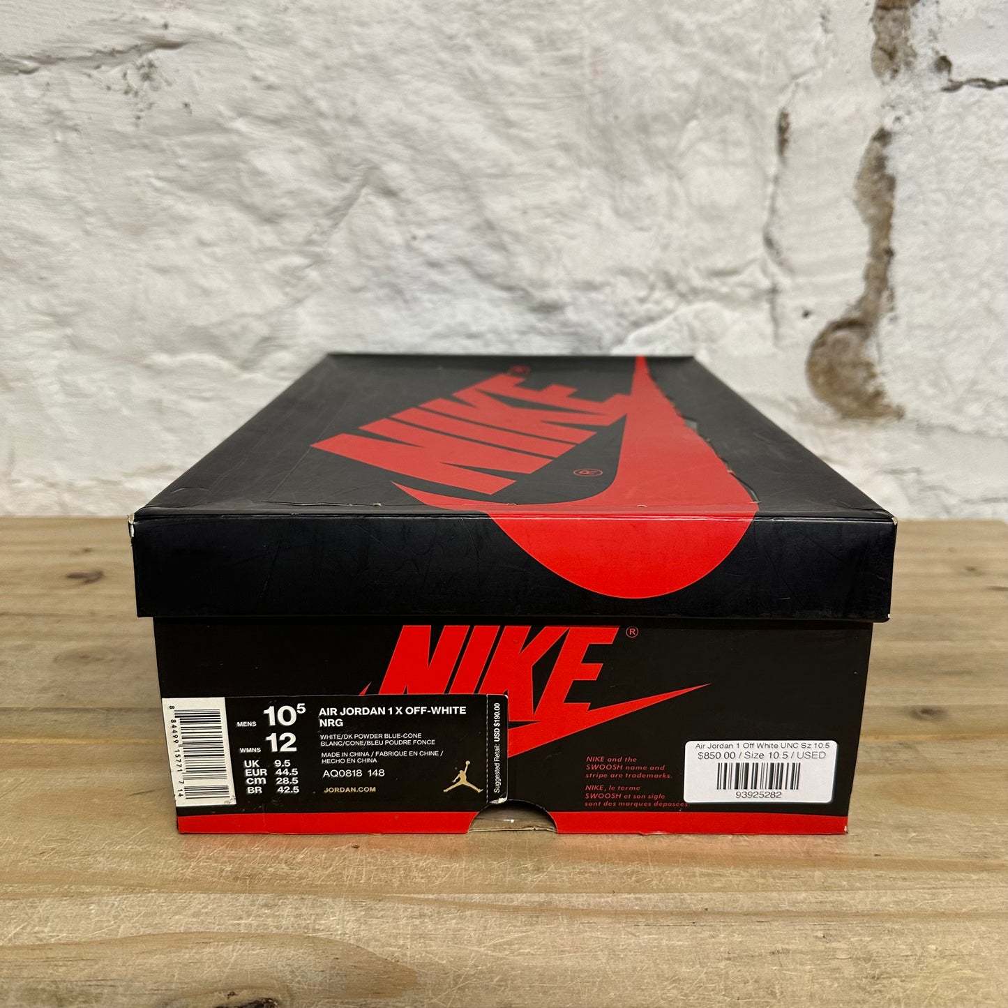 Air Jordan 1 High Off-White University Blue Sz 10.5