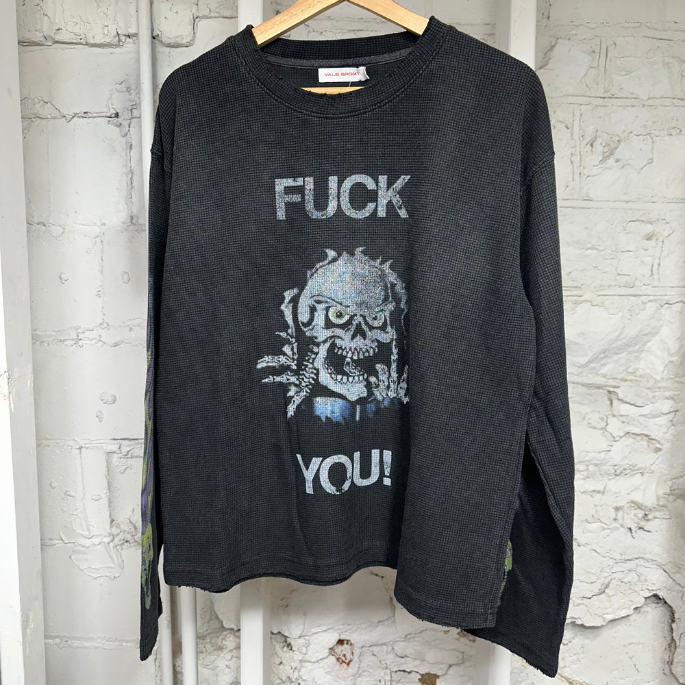 Vale Fuck You Black Thermal Long Sleeve T-Shirt Sz S