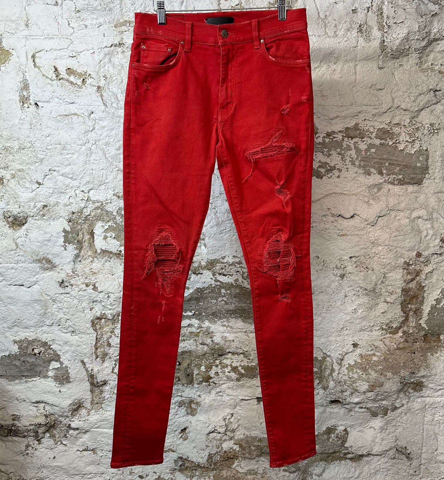 Amiri MX1 Red Leather Red Denim Jeans Sz 30