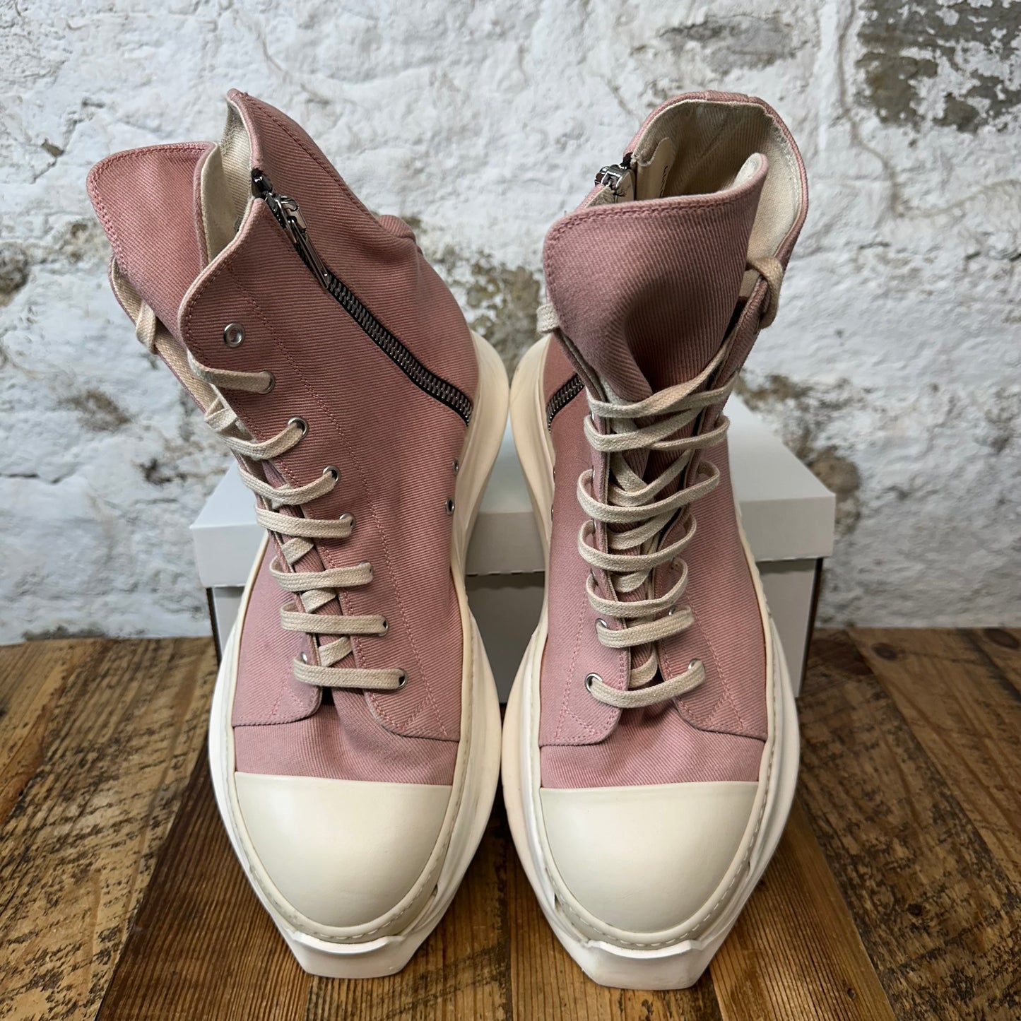 Rick Owens Pink Canvas Abstract Cream High Sz 13 (46) No Box