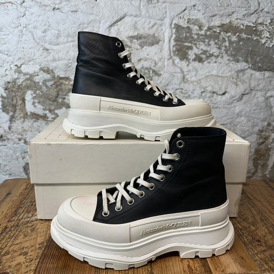 Alexander Mcqueen High Black Leather White Tread Boot Sz 7.5 (40.5)