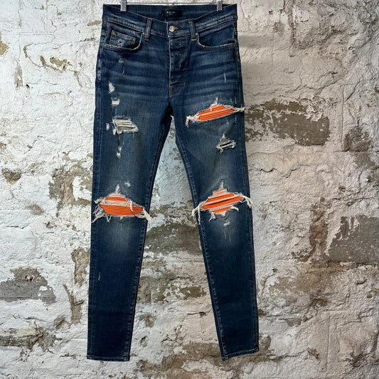 Amiri MX1 Orange Suede Dark Blue Denim Jeans Sz 32