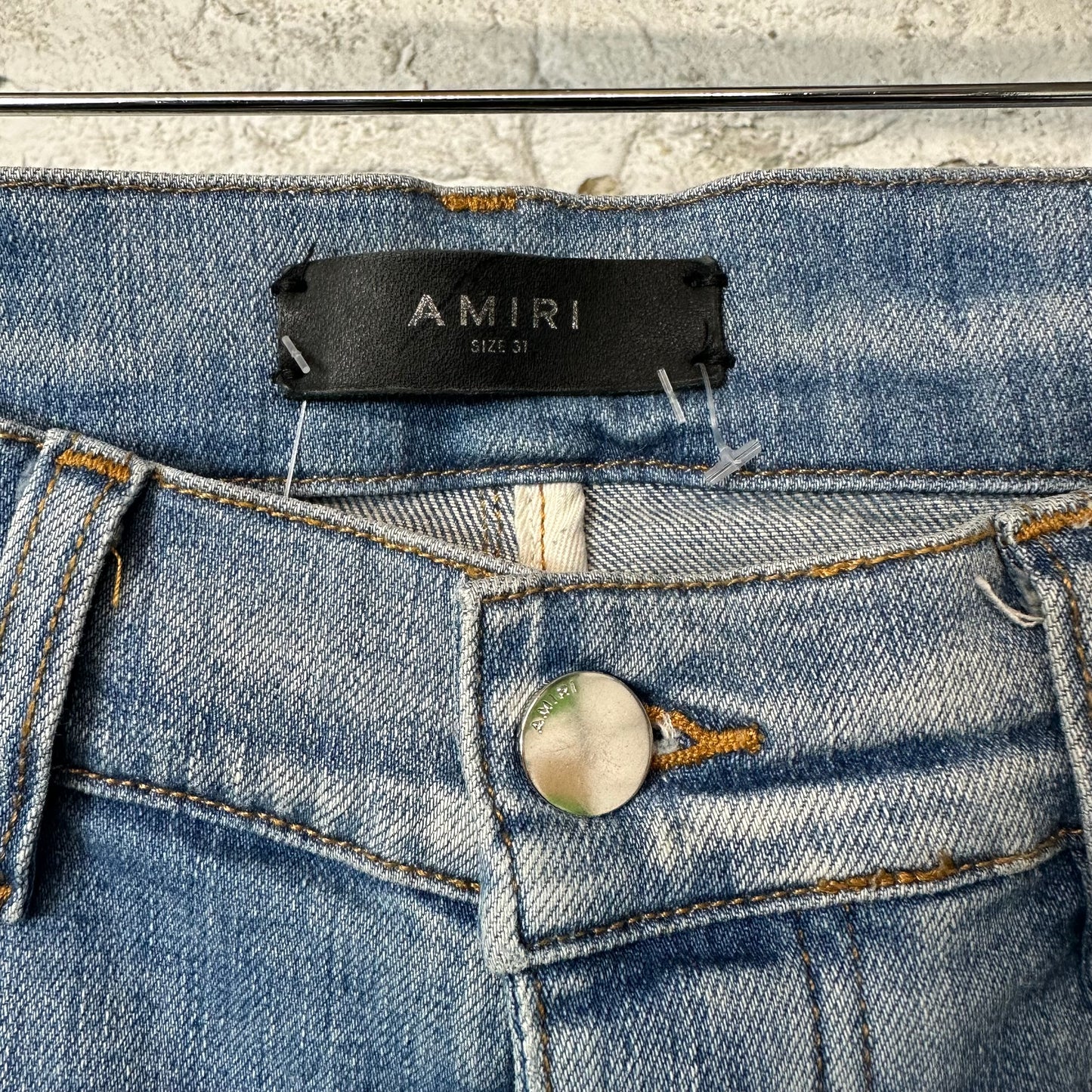 Amiri Varsity 22 Patch Blue Denim Jeans Sz 31