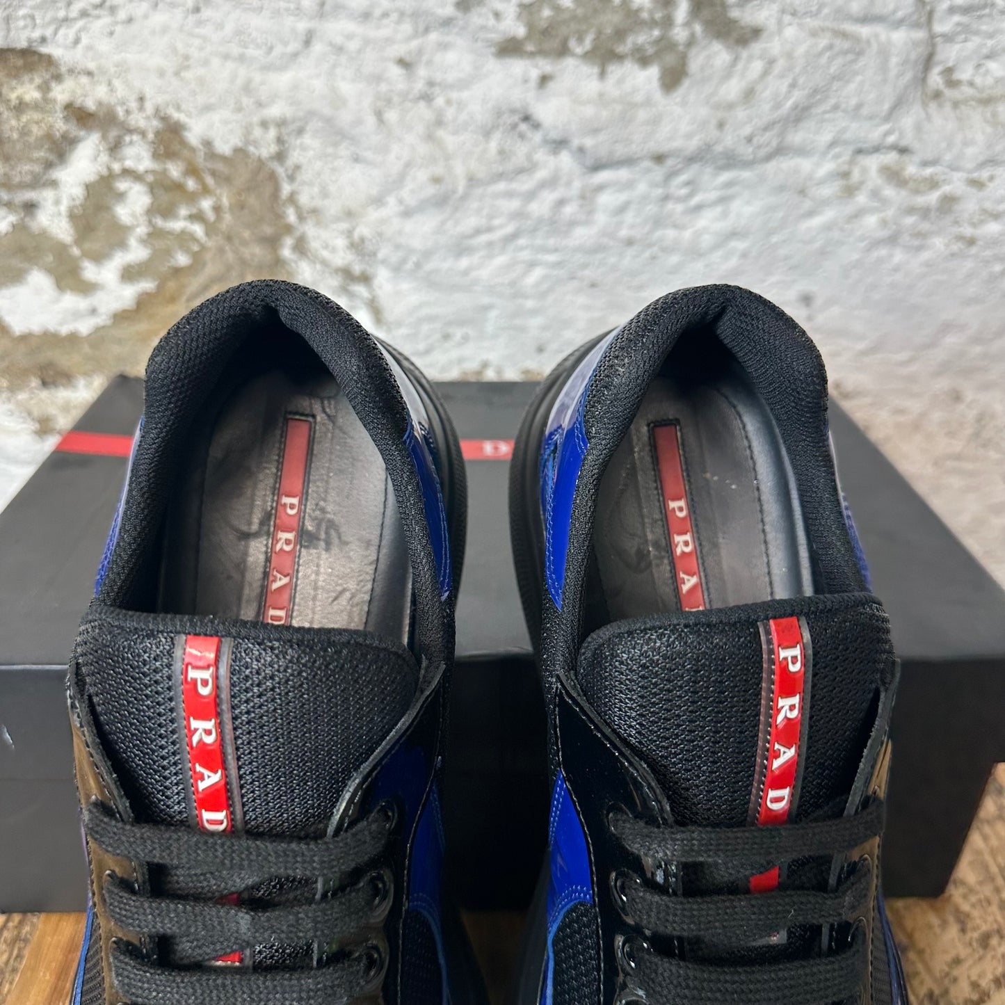 Prada Americas Cup Dark Blue Patent Black Sneaker Sz 9.5