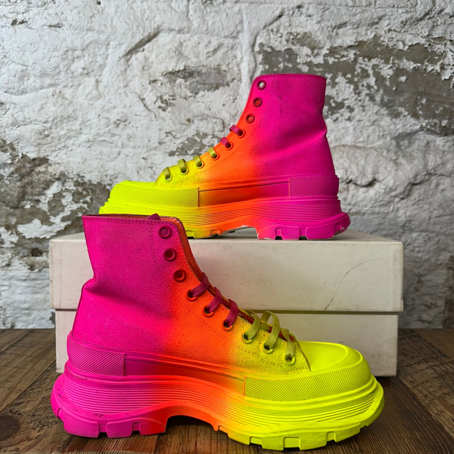 Alexander Mcqueen Pink Yellow Orange Tread Boot High Sz 7 (40)