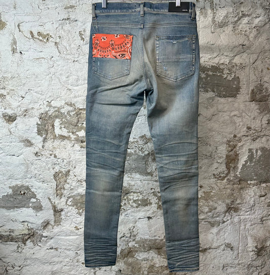 Amiri MX1 Orange Art Patch Blue Denim Jeans