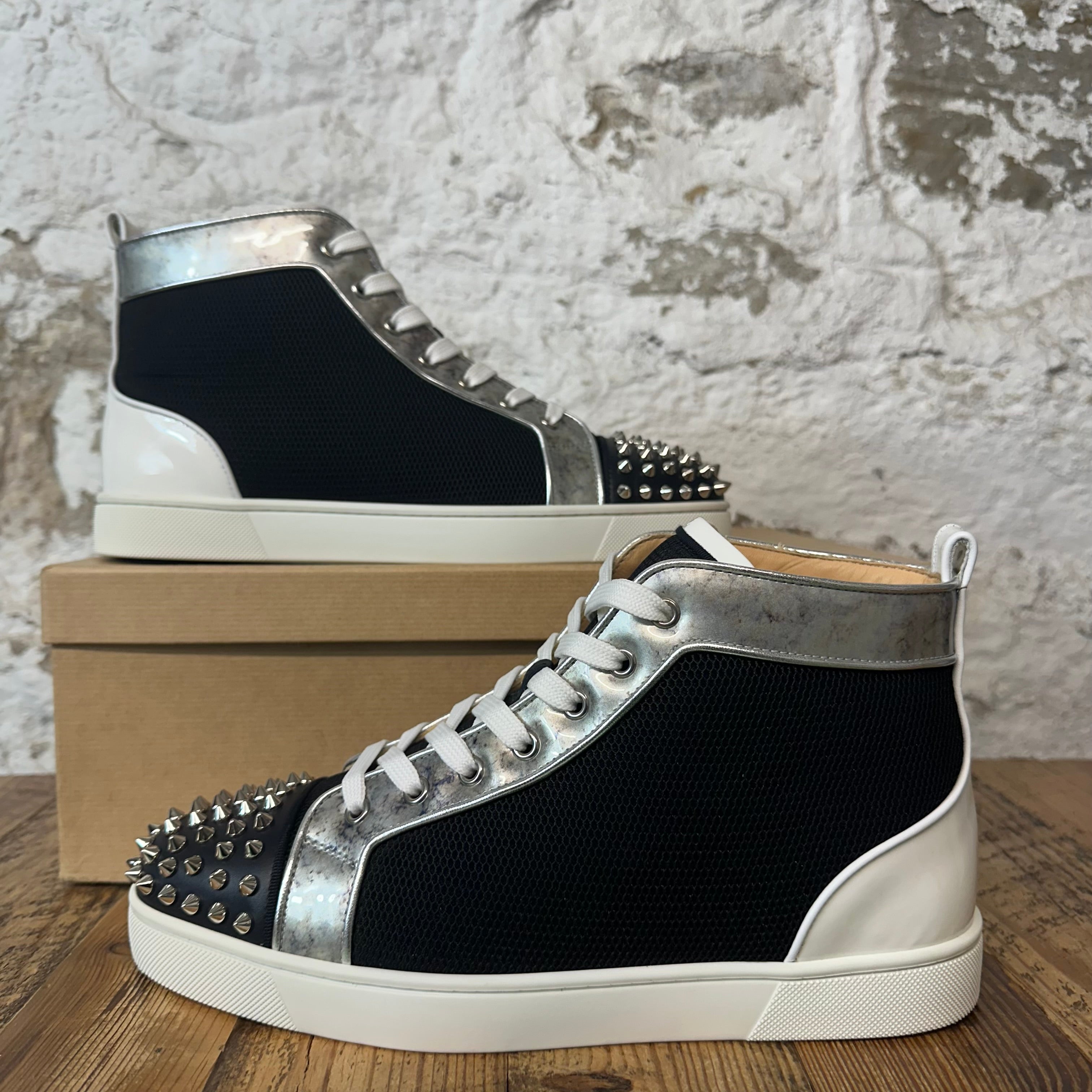 Christian Louboutin High Black Mesh Grey White Sneaker Sz 9 (42)