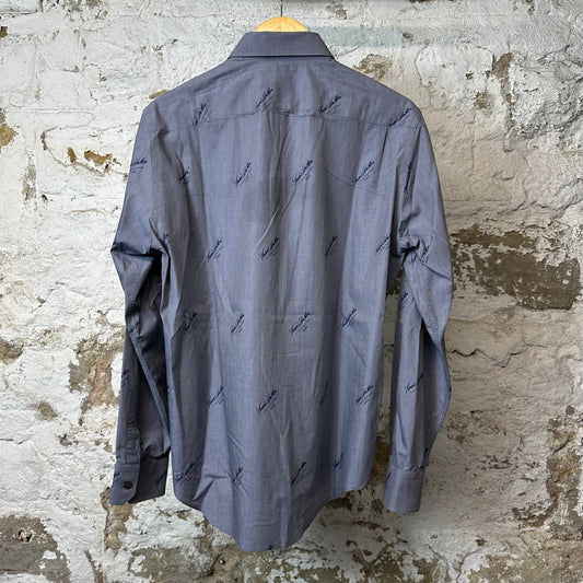 Louis Vuitton Blue Logo Printed Button Up L/s Shirt Grey Sz S
