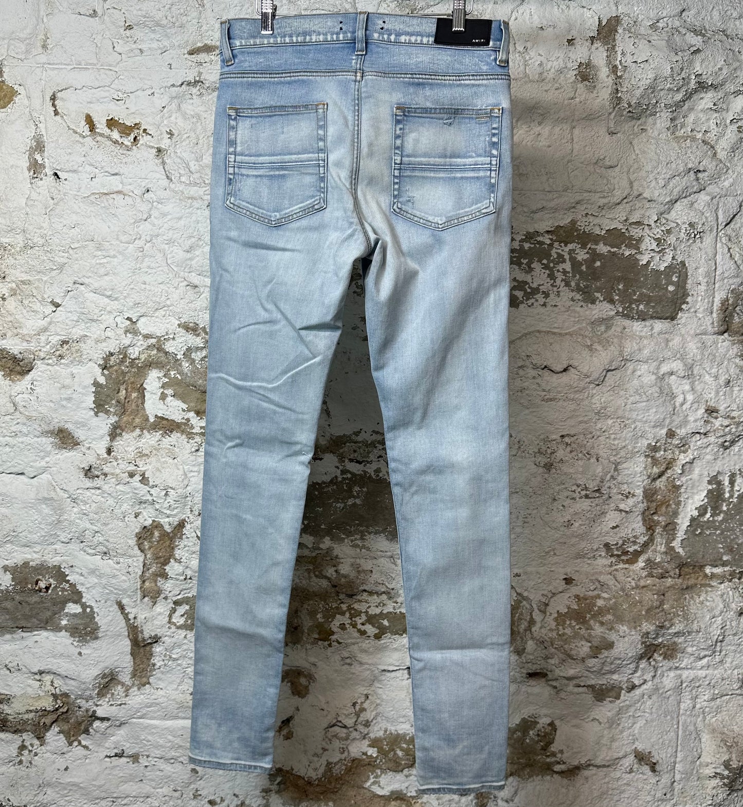 Amiri MX1 Camo Patch Light Blue Denim Jeans Sz 32