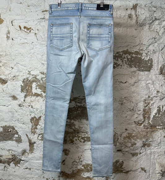 Amiri MX1 Camo Patch Light Blue Denim Jeans Sz 32