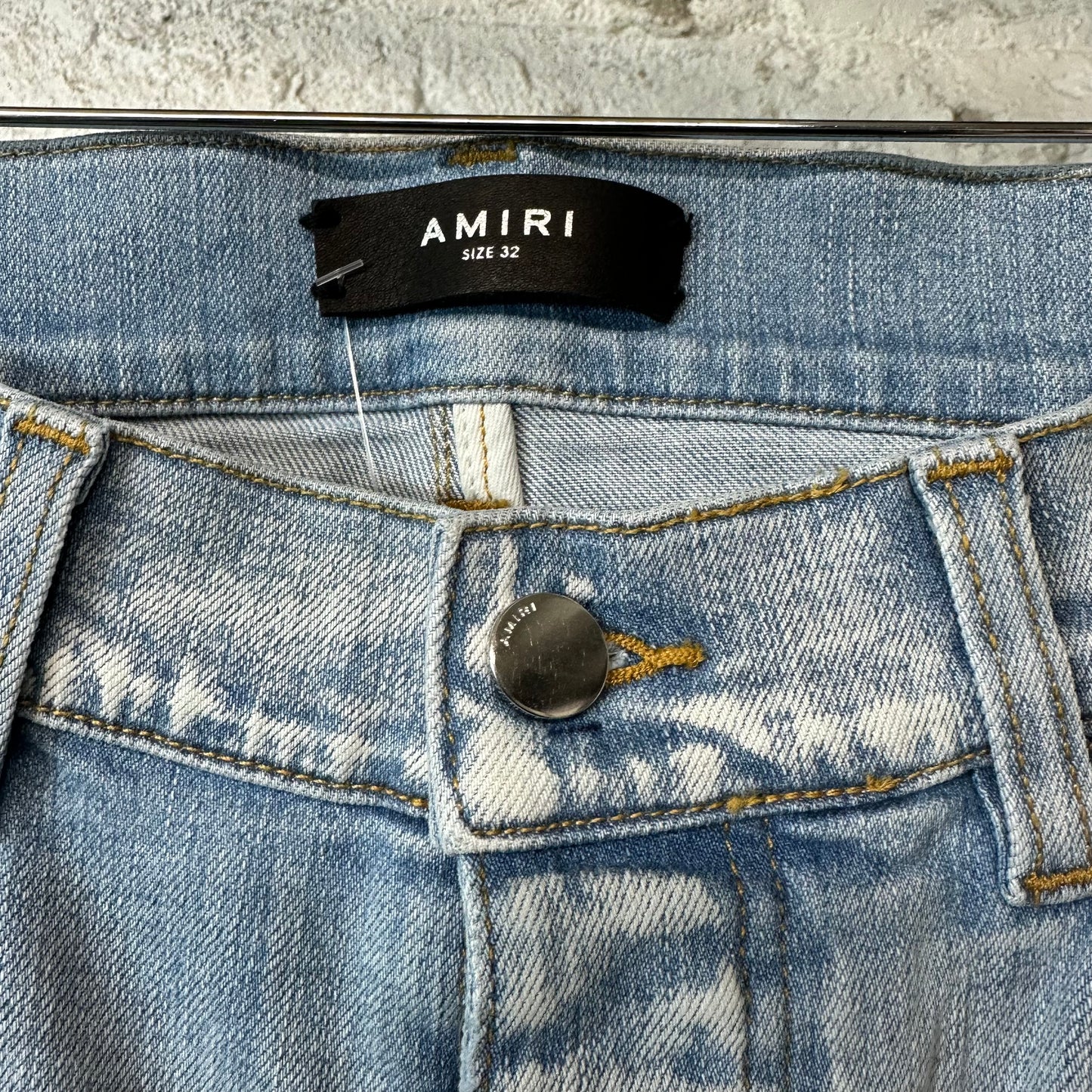 Amiri MX1 Camo Patch Light Blue Denim Jeans Sz 32