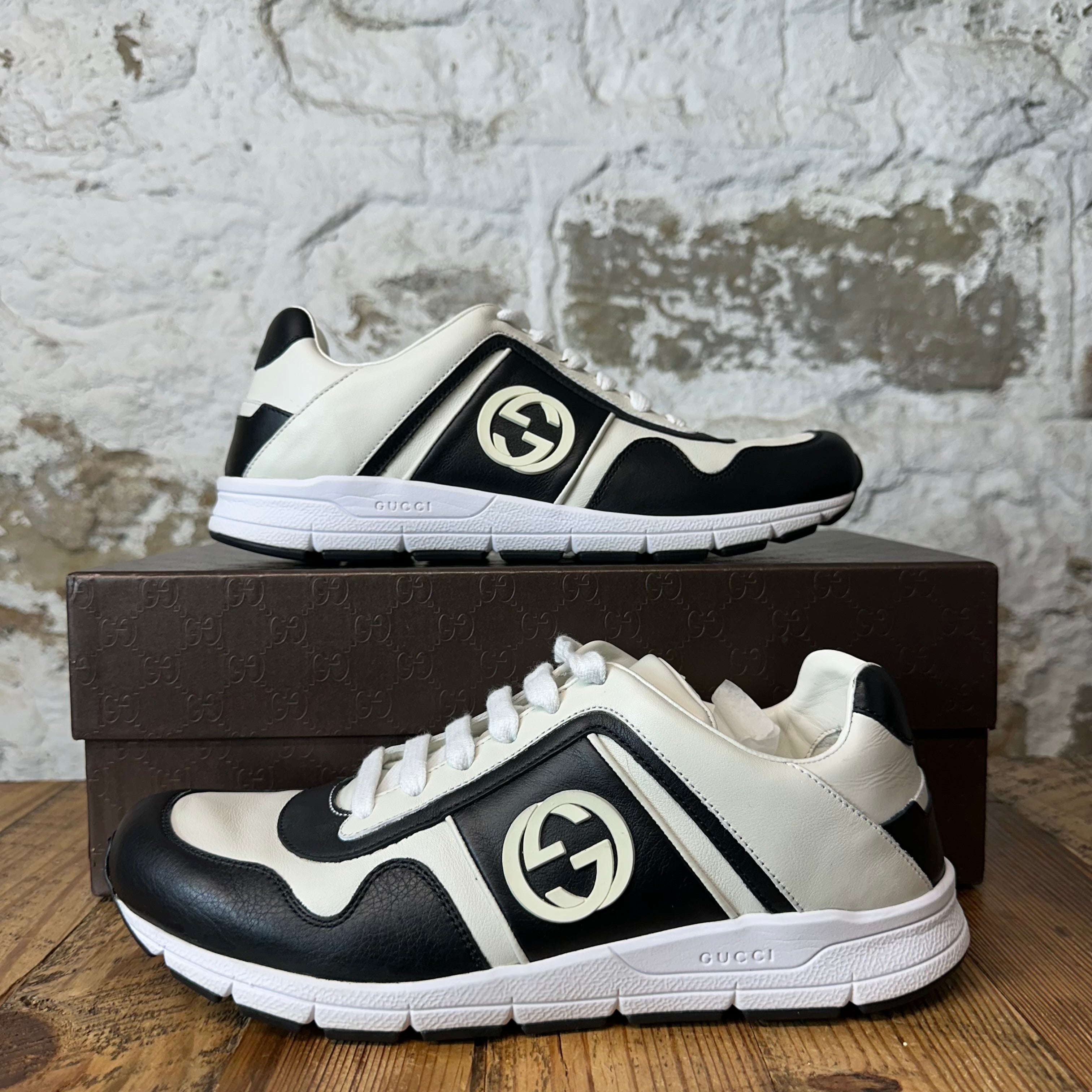 Gucci Interlocking GG Black White Sneaker Sz 8