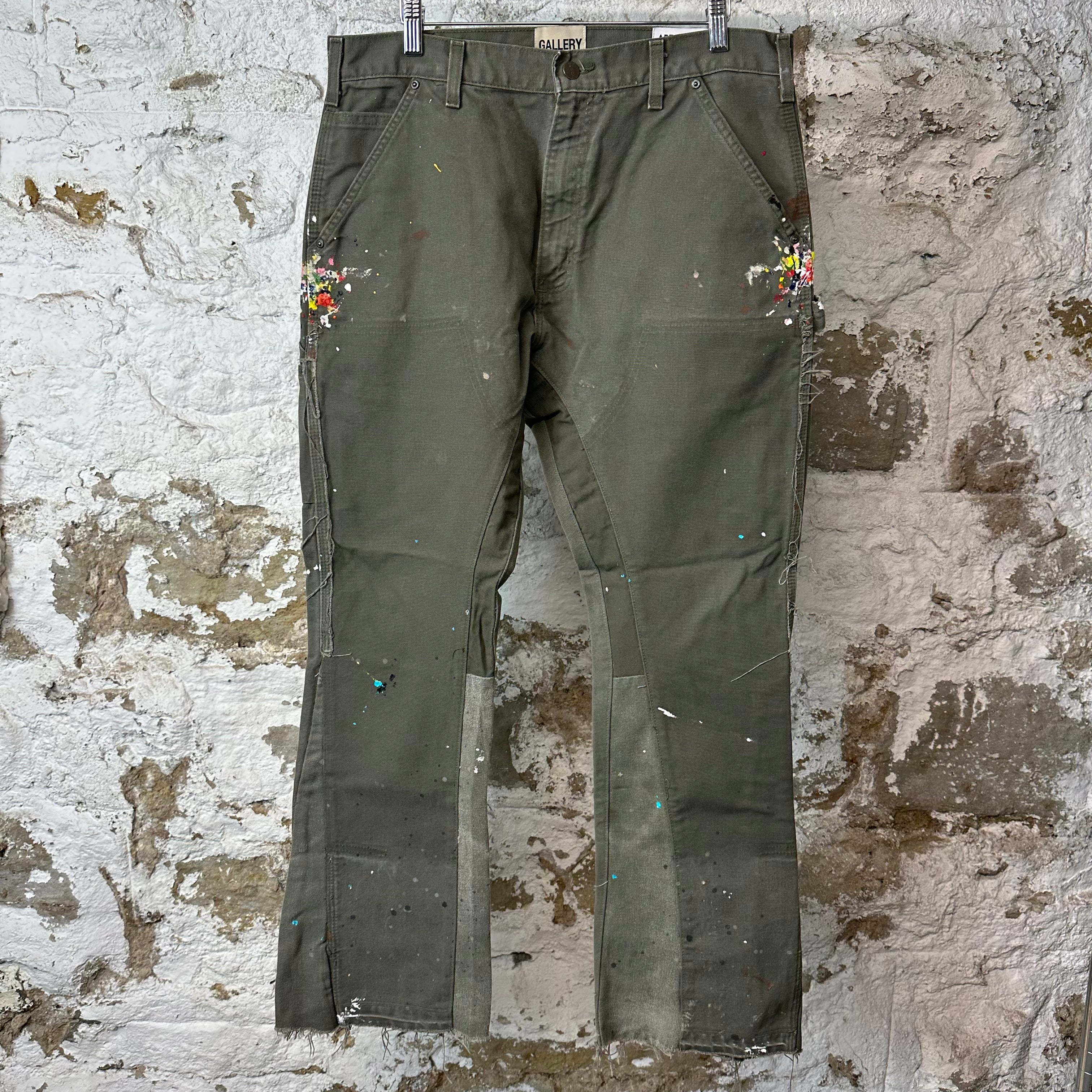 Gallery Departmnet Olive Carpenter Flare Splatter Pants Sz 32