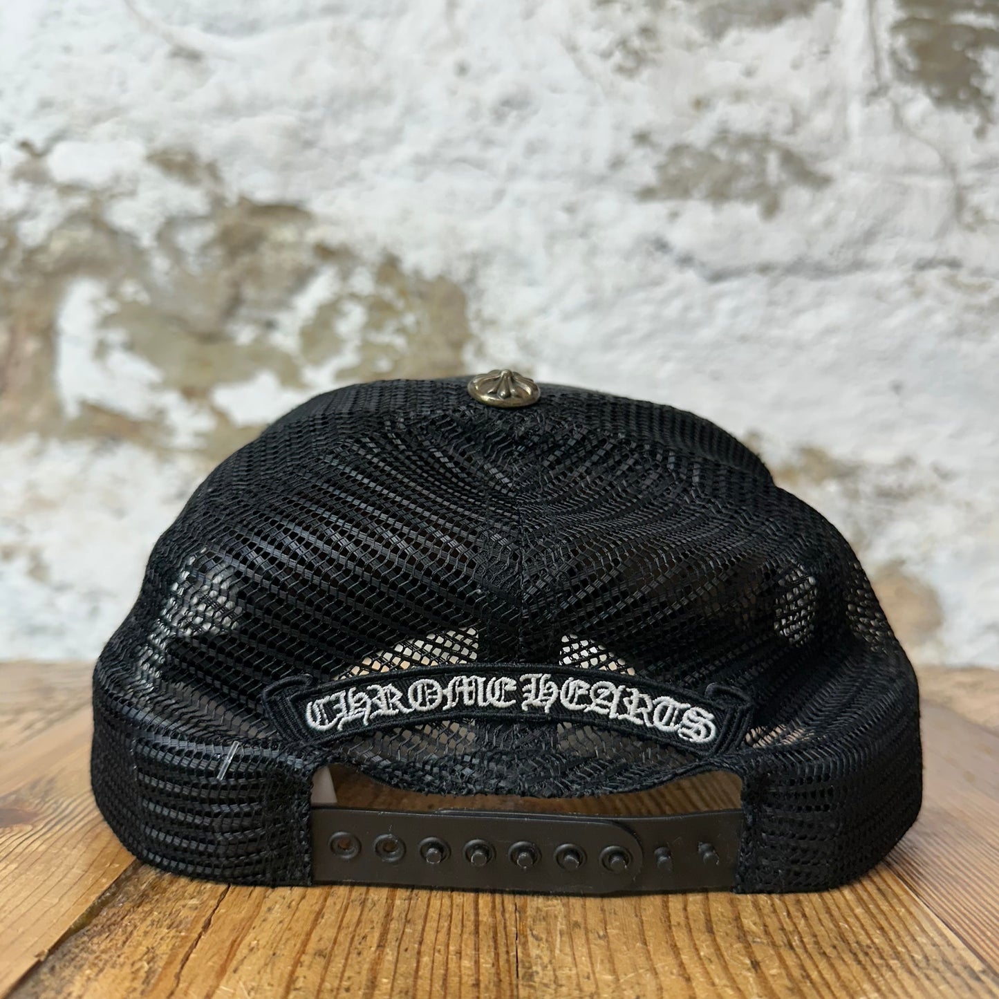 Chrome Hearts White Eyechart Black Trucker Hat
