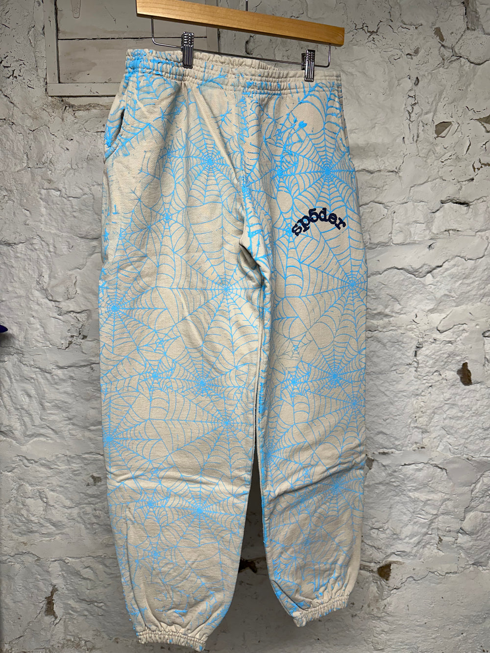 Sp5der Grey Blue AOP Webs Sweatpants Sz L DS