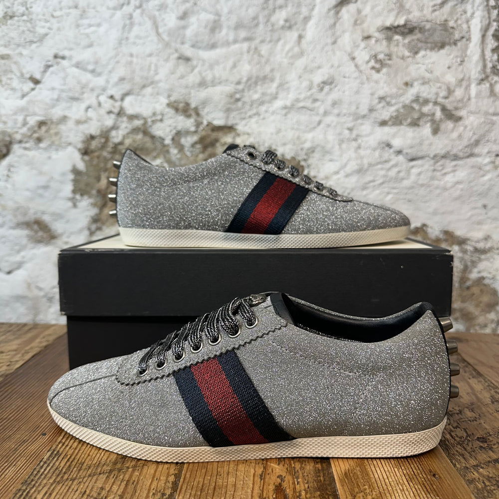 Gucci Bambi Web Silver Glitter Stud Sneaker Sz 6 (38.5)