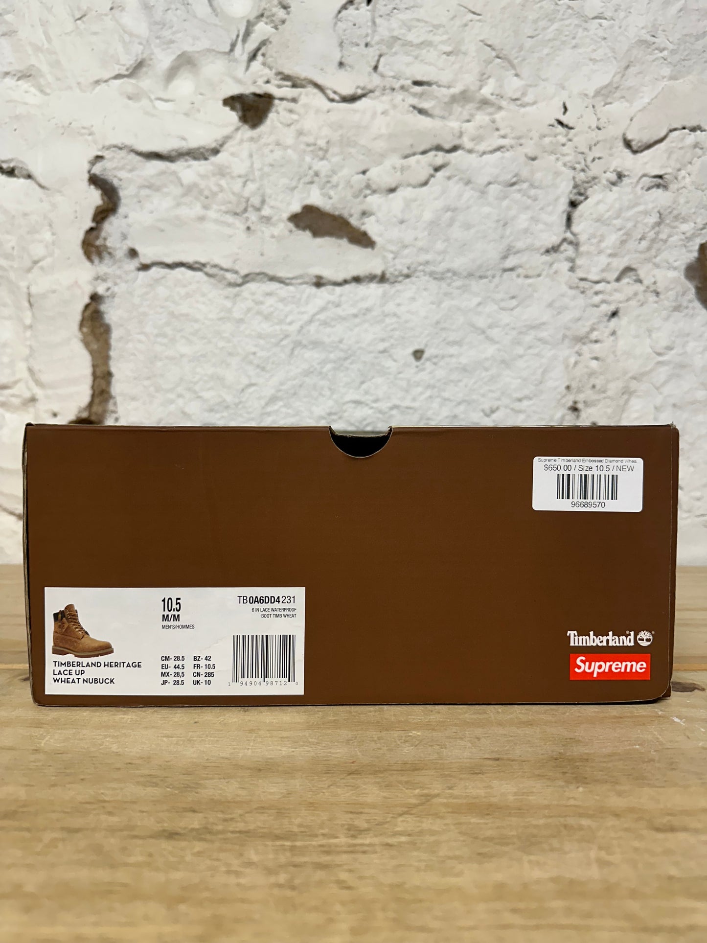 Supreme Timberland Embossed Diamond Wheat Sz 10.5 DS