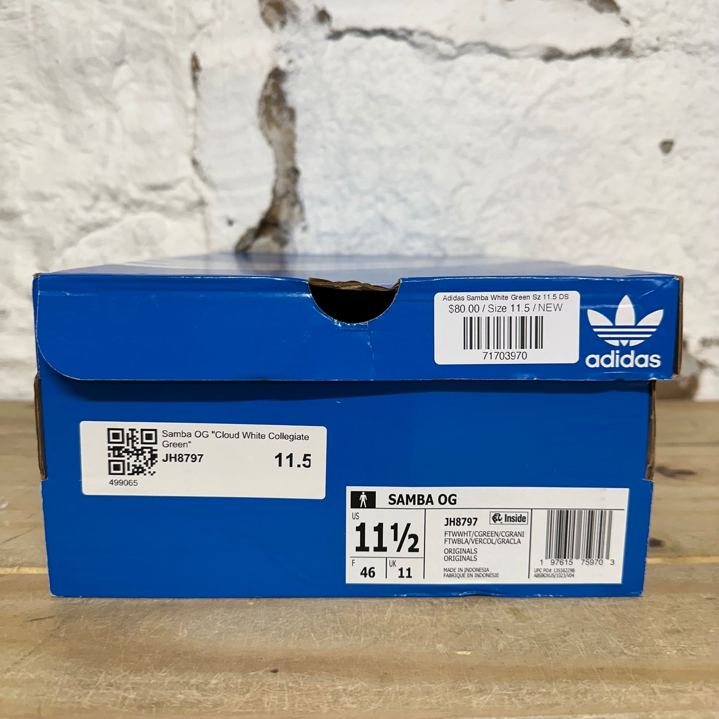 Adidas Samba White Green Sz 11.5 DS