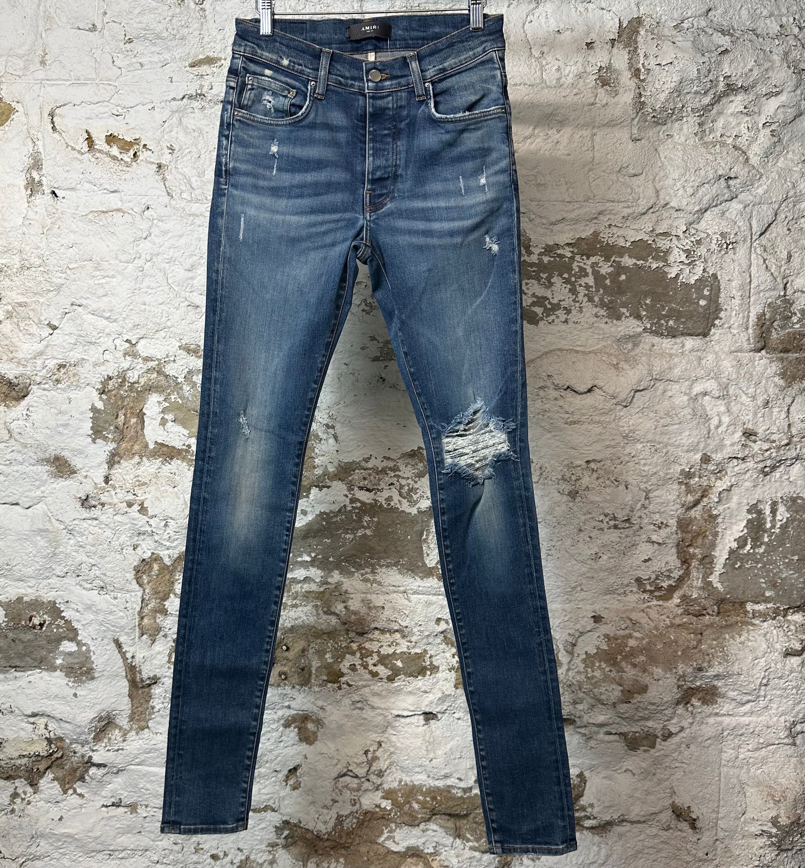 Amiri Knee Hole Plain Dark Blue Denim Jeans Sz 29