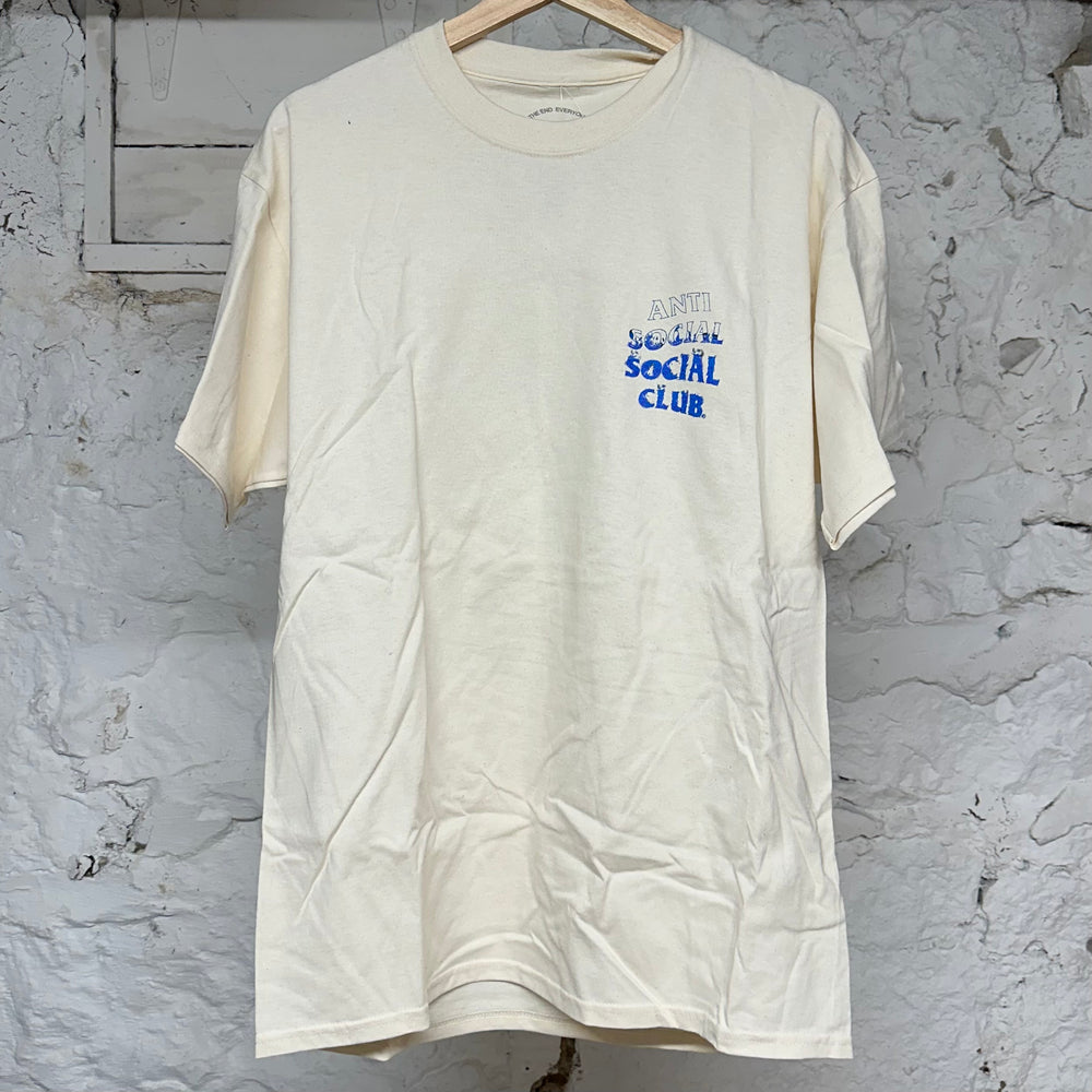 Anti Social Social Club Cream Blue Logo T-Shirt Sz L
