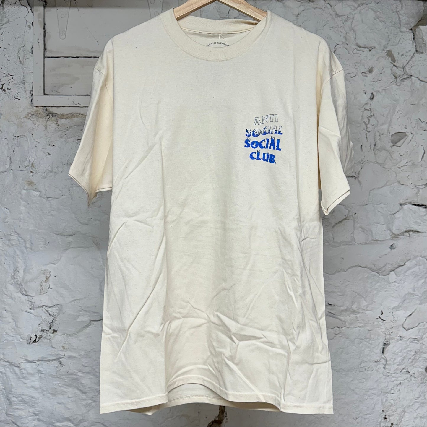 Anti Social Social Club Cream Blue Logo T-Shirt Sz L