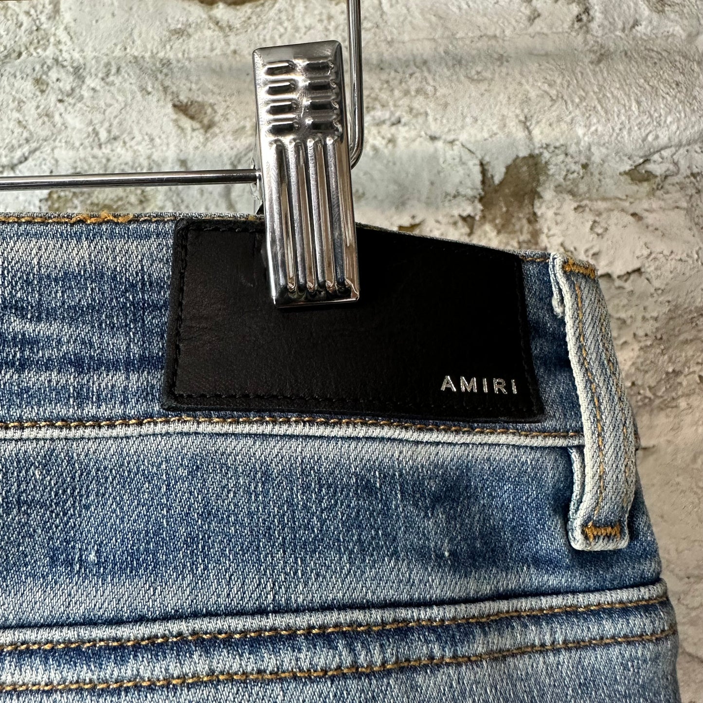 Amiri MX2 Yellow Brown Patch Blue Denim Jeans Sz 36