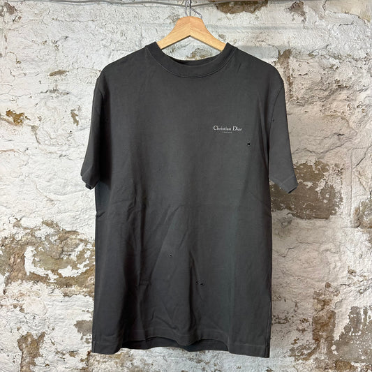 Dior Flower Logo Distressed Faded Black T-Shirt Sz XS