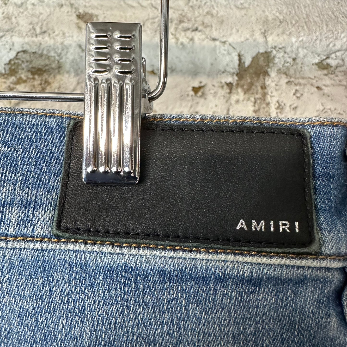 Amiri Distressed Side Spell Blue Denim Jeans Sz 33
