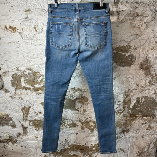 Amiri MX1 Black Leather Blue Denim Jeans Sz 30