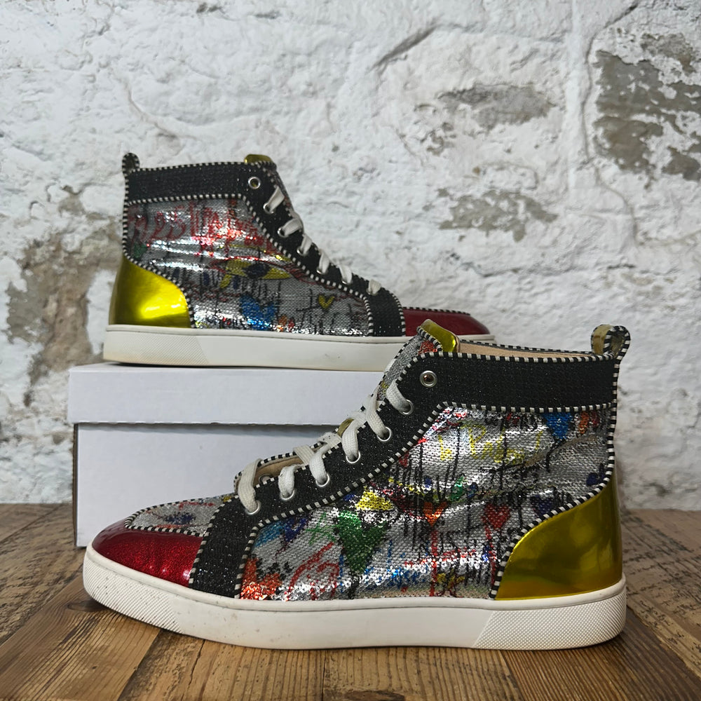 Christian Louboutin High Silver Sequen Miulticolor Sneaker Sz 11 (44)