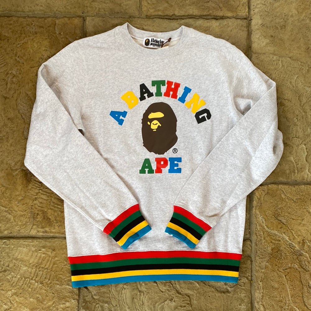 Bape College Rainbow Rib Crewneck Gray Sz M DS