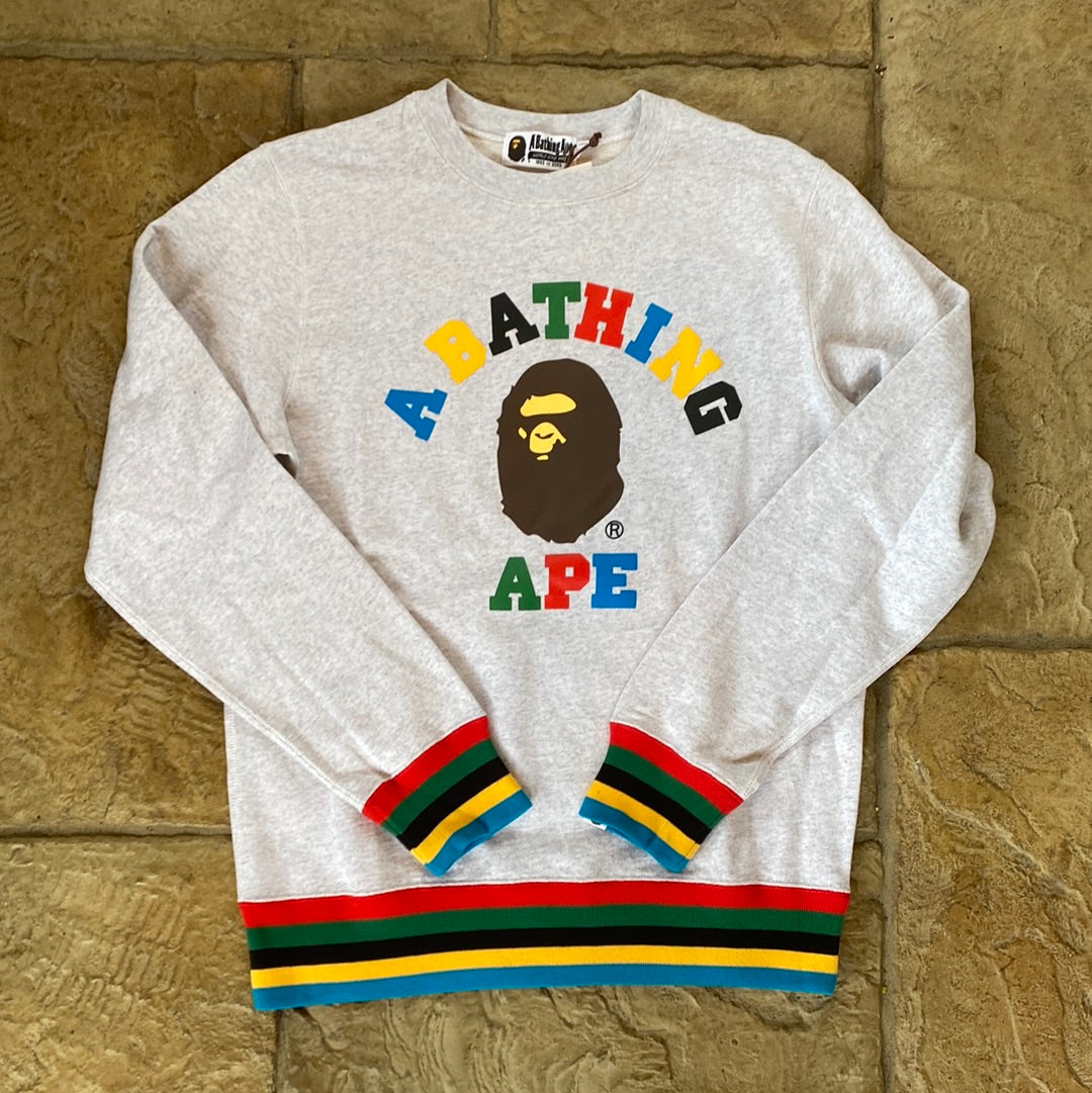 Bape College Rainbow Rib Crewneck Gray Sz M DS