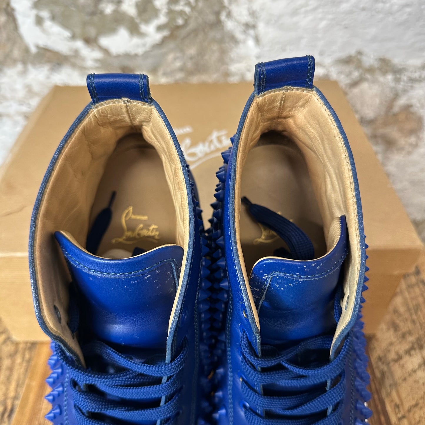Christian Louboutin High Blue Leather Spike Sneaker Sz 11 (44)