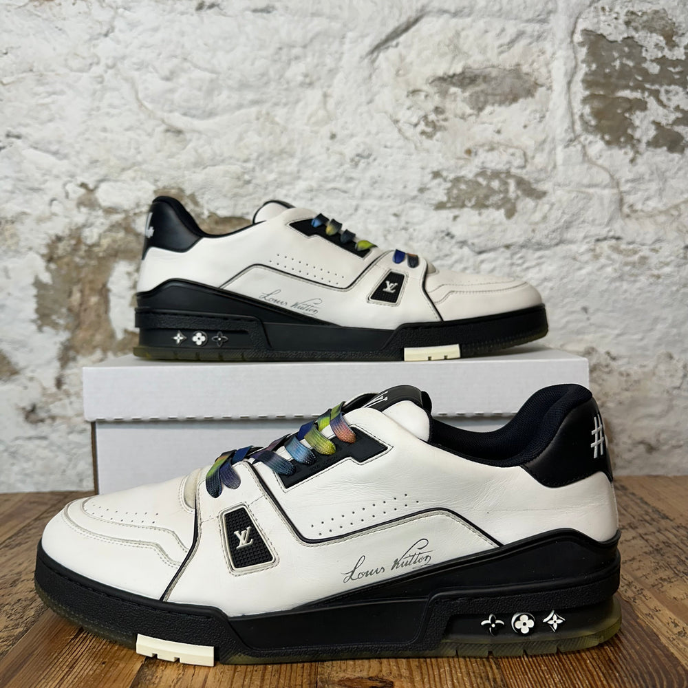 Louis Vuitton Black White Multicolor Lace Trainer Sneaker Sz 12.5 (11LV)