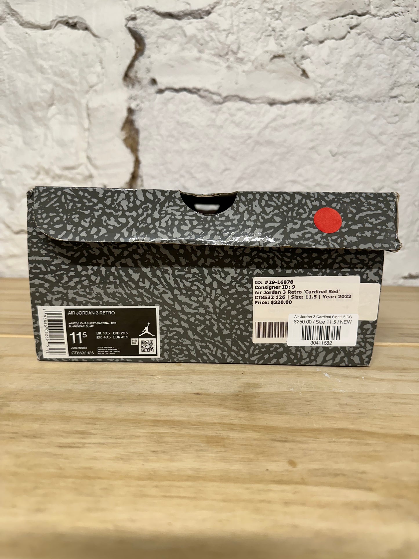 Air Jordan 3 Cardinal Sz 11.5 DS