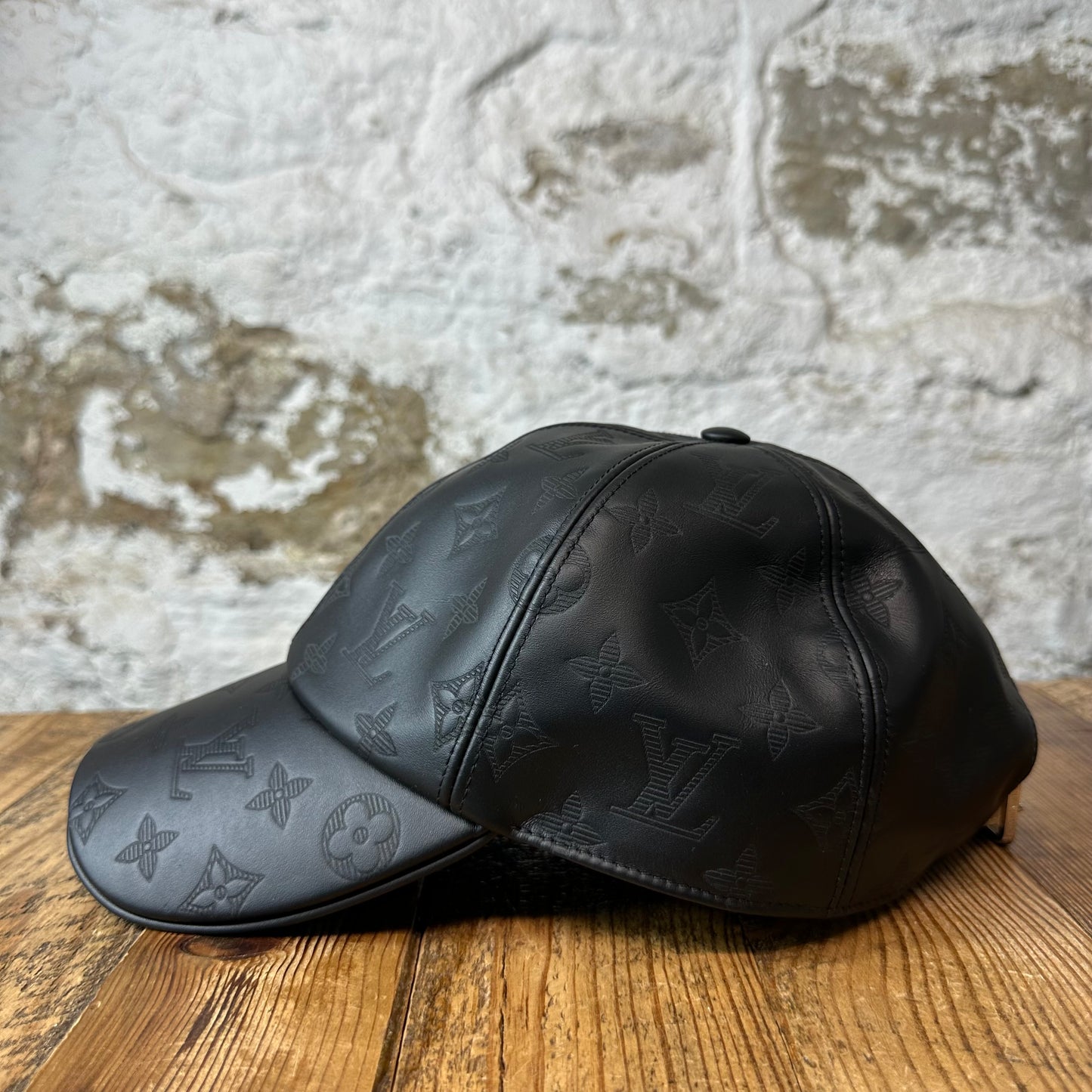 Louis Vuitton Black Leather Monogram Hat W/ Box