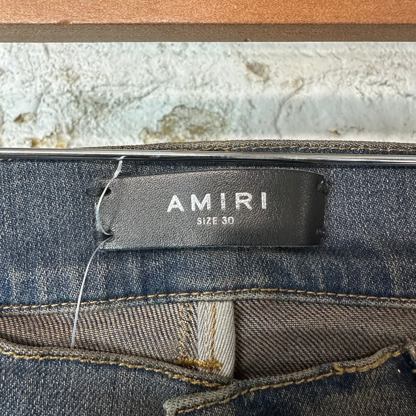 Amiri MX1 Black Leather Thrasher Dirty Blue Denim Jeans Sz 30