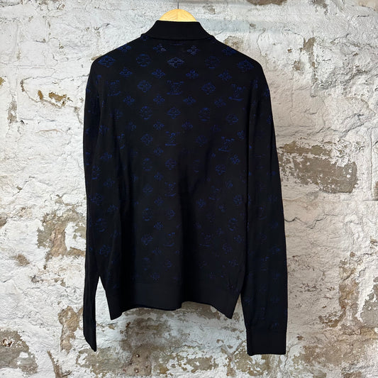 Louis Vuitton Blue Monogram Zip Up Sweater Black Sz M