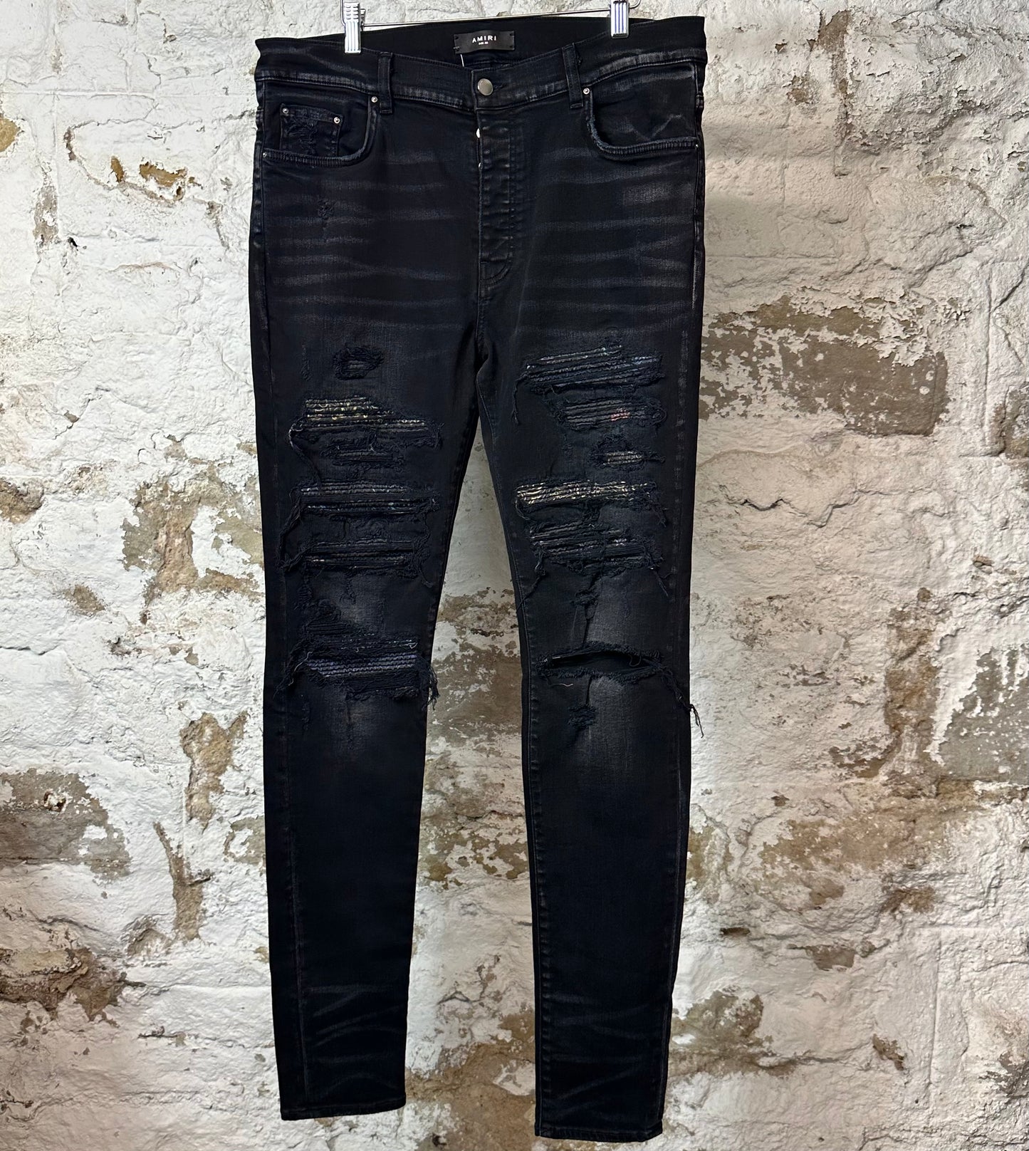 Amiri MX1 Mutlicolor Black Paisley Black Denim Jeans Sz 38