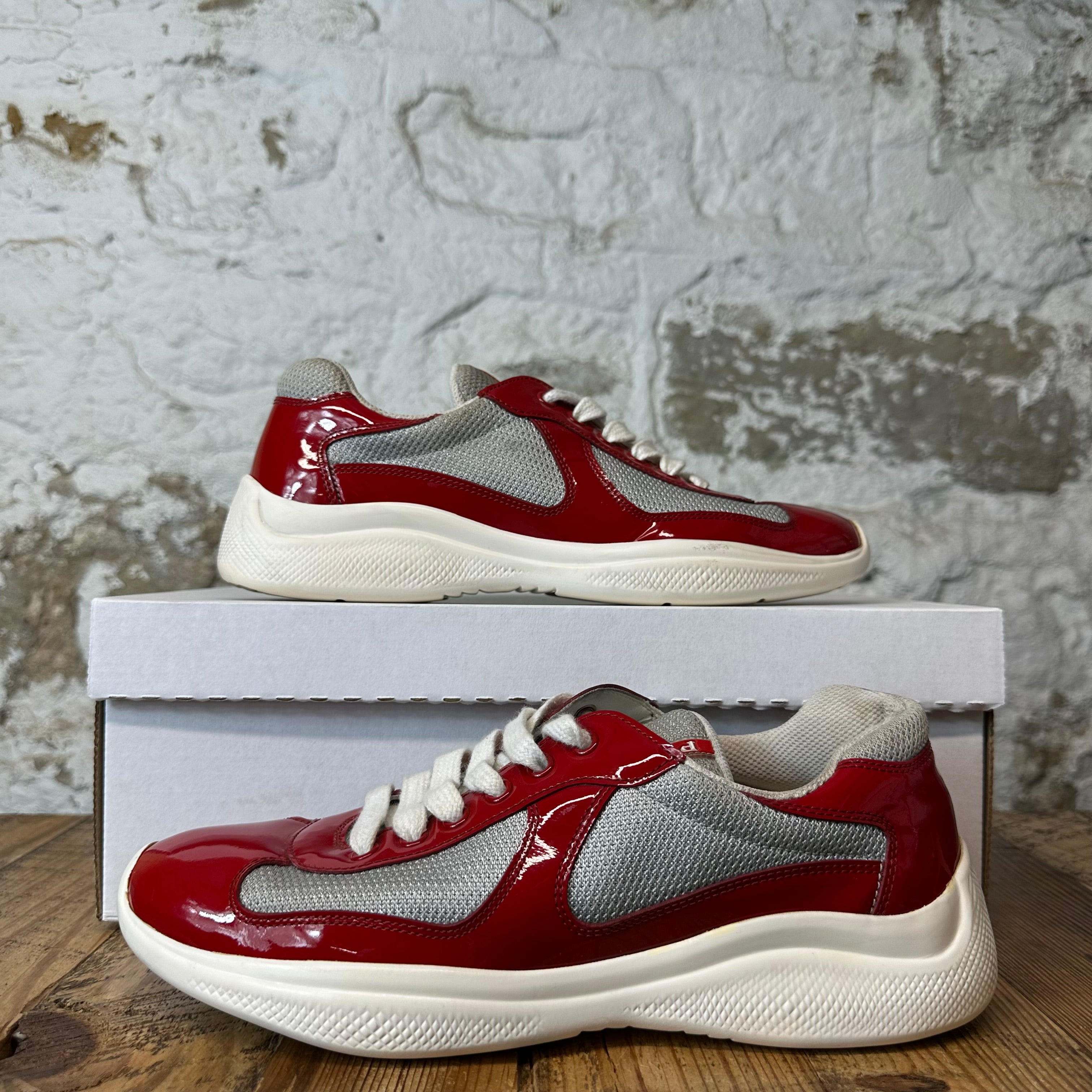 Prada Americas Cup Red Patent Grey White Sneaker Sz 6.5