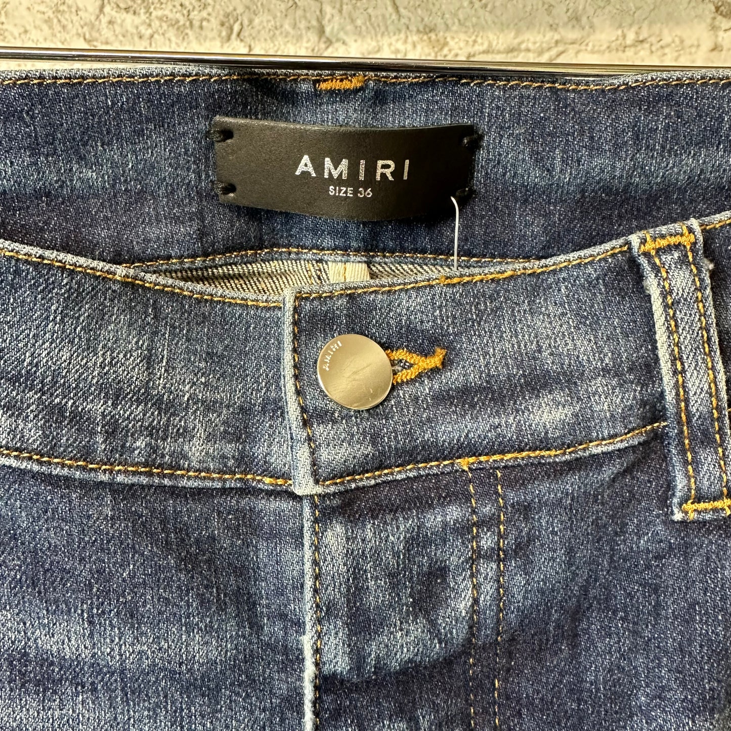 Amiri MX1 Orange Suede Dark Blue Denim Jean Sz 36