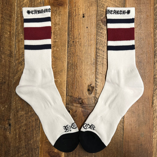 Chrome Hearts Maroon Navy Stripe White Socks DS